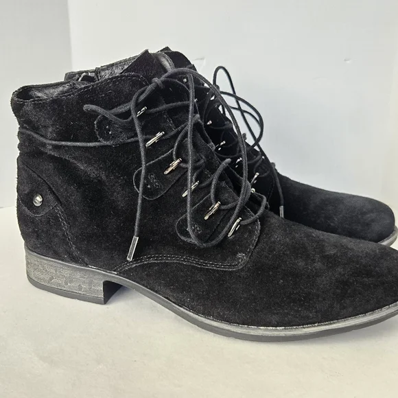 Earth Black Lace-Up Suede Leather Boots - Picture 4 of 14